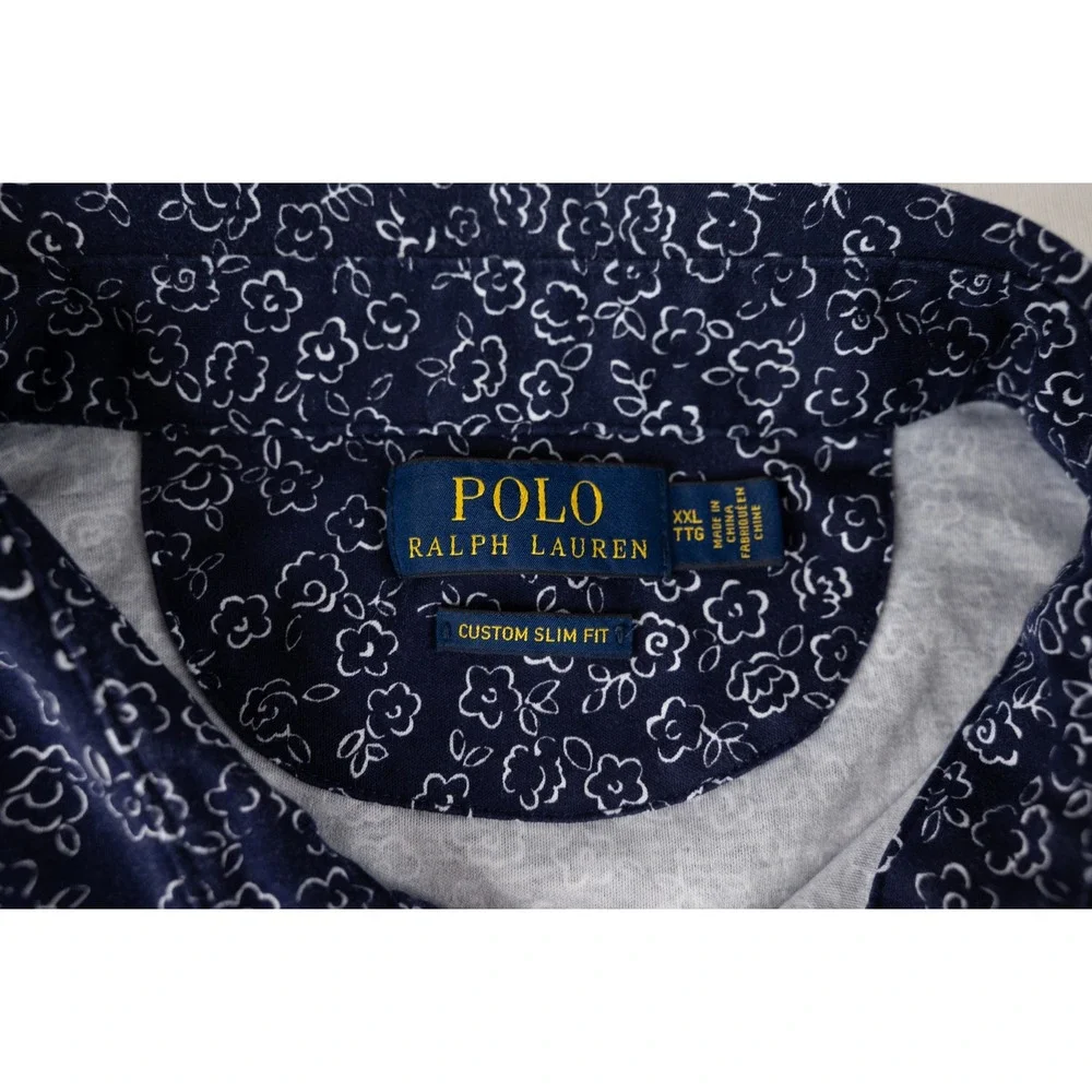 Polo Ralph Lauren Polo Shirt Mens XXL Navy Blue Excellent Floral Custom Slim Fit